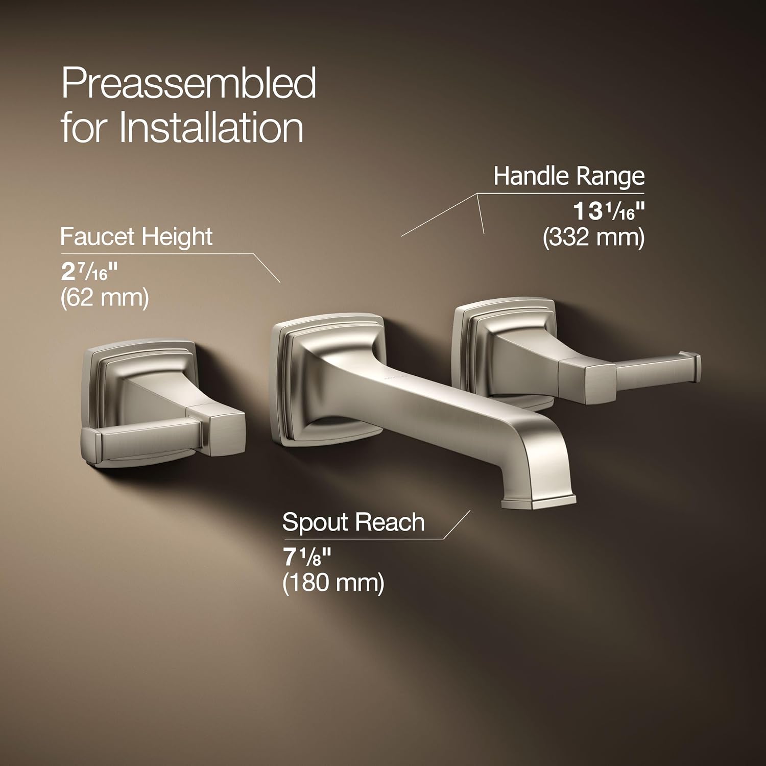 Kohler T26432-4-BN RIFF® Widespread wall-mount bathroom sink faucet trim, Vibrant Brushed Nickel