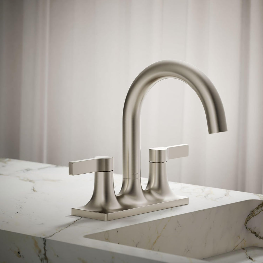 KOHLER K-28124-4-BN Venza® Centerset Bathroom Sink Faucet, 3-Hole, 1.2 GPM, Easy Installation, Corrosion Resistant, Vibrant Brushed Nickel