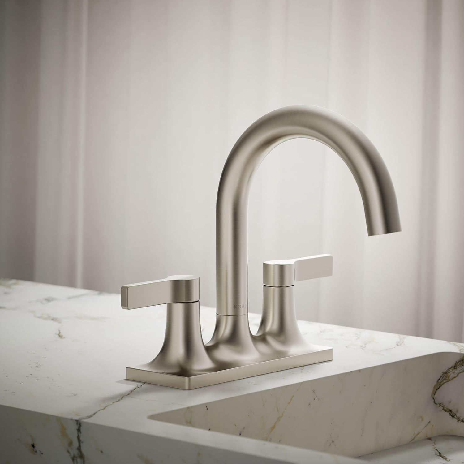 KOHLER K-28124-4-BN Venza® Centerset Bathroom Sink Faucet, 3-Hole, 1.2 GPM, Easy Installation, Corrosion Resistant, Vibrant Brushed Nickel