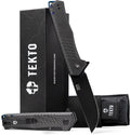 TEKTO F1 Alpha Folding Pocket Knife - Modified Straight Back Blade, Titanium Coated D2 Steel, Tactical Knife, EDC Folding Pocket Knives for Camping, Hunting & Backpacking - Carbon Fiber, Blue Accents
