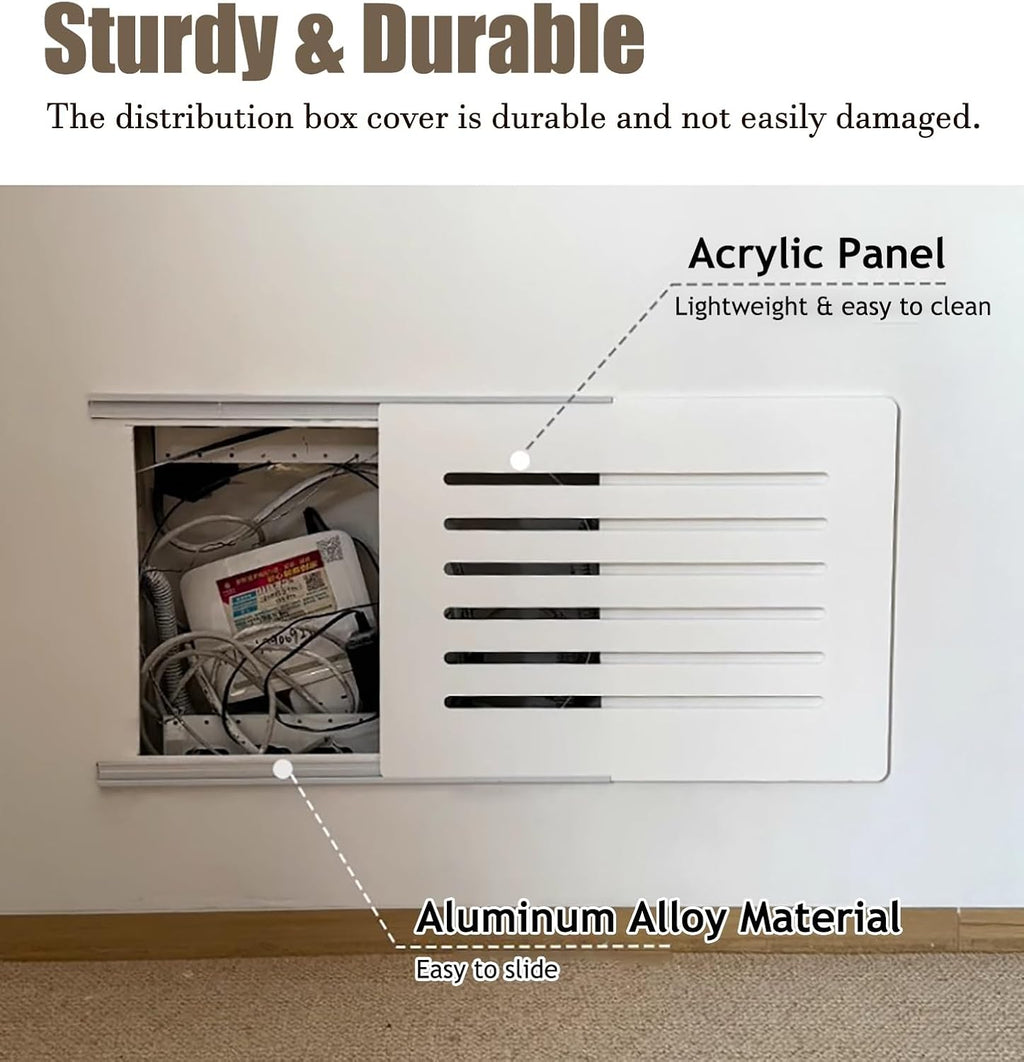 Electrical Panel Cover Sliding Electrical Panel Cover with Self Adhesive Rail, Extra Thin Electric Meter Box Cover Decorative Wall, Home Fuse Box Cover for Bedroom(Black1,55 x 45cm-21.7 x 17.7')