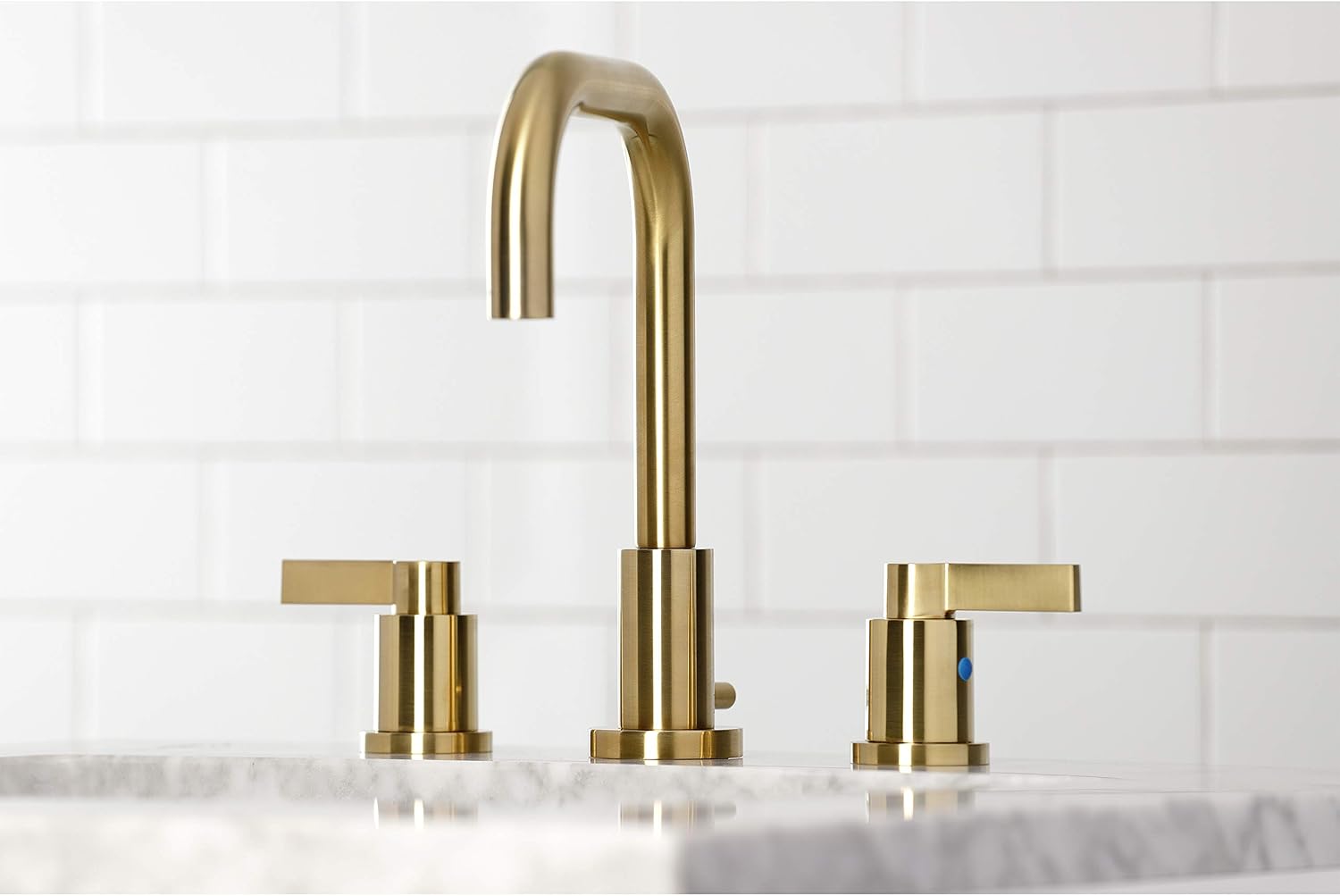 Kingston Brass FSC8933NDL NuvoFusion Widespread Bathroom Faucet with Pop-Up Drain, Brushed Brass, 10.5 x 6.81 x 9.5