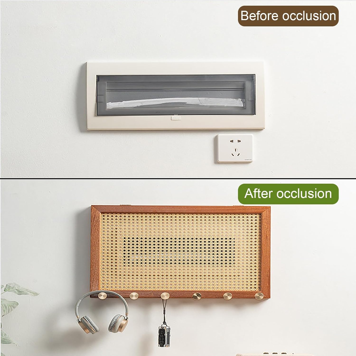 Electrical Panel Cover with Hook, Wall Mounted Fuse Box Cover, Wood Decorative Panel Protective Lid, Magnetic Flip-Up Design, Wide Range of Applications(50 * 40cm/19.7 * 15.7in)