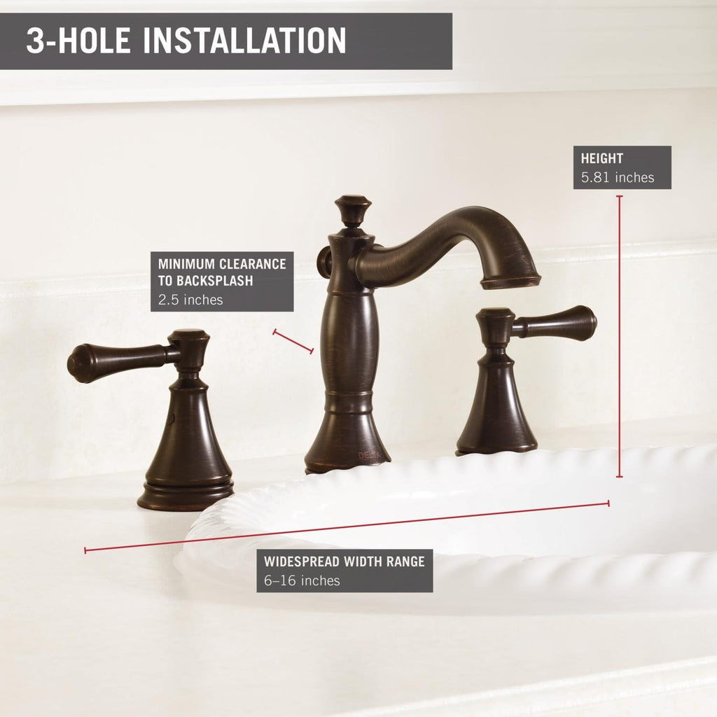 Delta Cassidy Oil Rubbed Bronze Bathroom Faucet 3 Hole, 8 Inch Widespread Bathroom Sink Faucet for Vanity, Metal Push-Pop Drain Assembly, Venetian Bronze 3597LF-RBMPU
