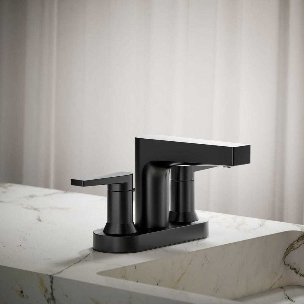 KOHLER K-97031-4-BL Taut Centerset Bathroom Sink Faucet, 1.2 GPM, Two-Handle Faucet, Minimalist Design, Corrosion Resistant, Matte Black