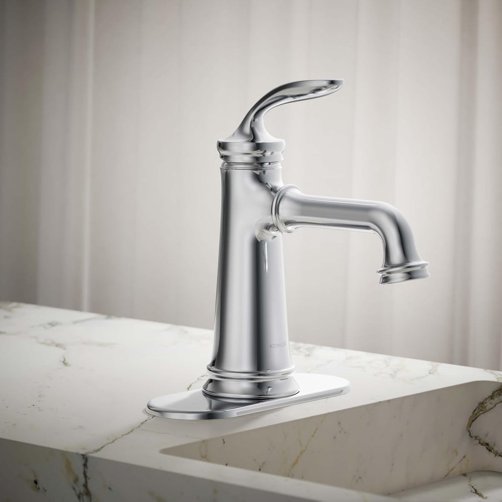 KOHLER 27379-4K-CP Bellera Single Handle Bathroom Faucet with Pop-Up Drain Assembly, One Hole Bathroom Sink Faucet, 1.0 gpm, Polished Chrome