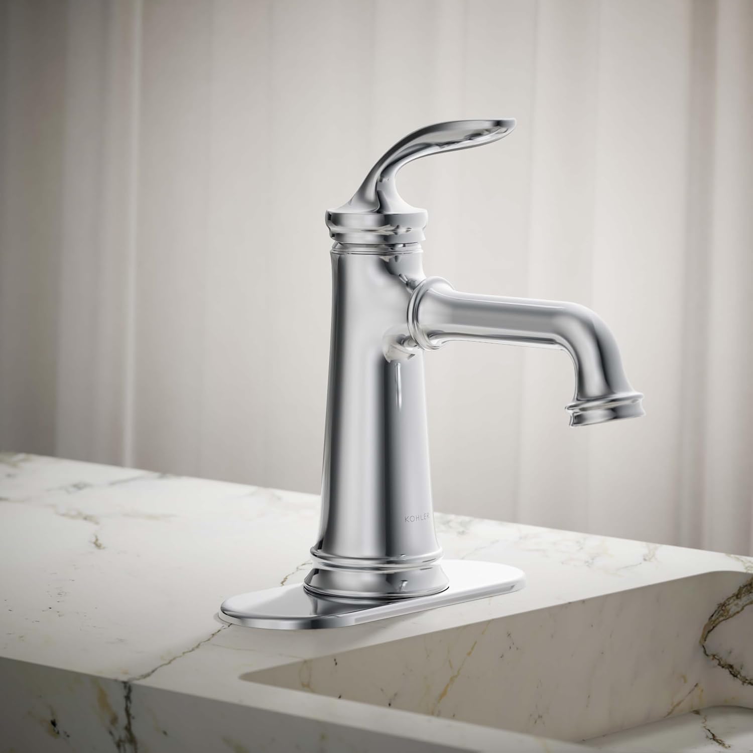 KOHLER 27379-4K-CP Bellera Single Handle Bathroom Faucet with Pop-Up Drain Assembly, One Hole Bathroom Sink Faucet, 1.0 gpm, Polished Chrome