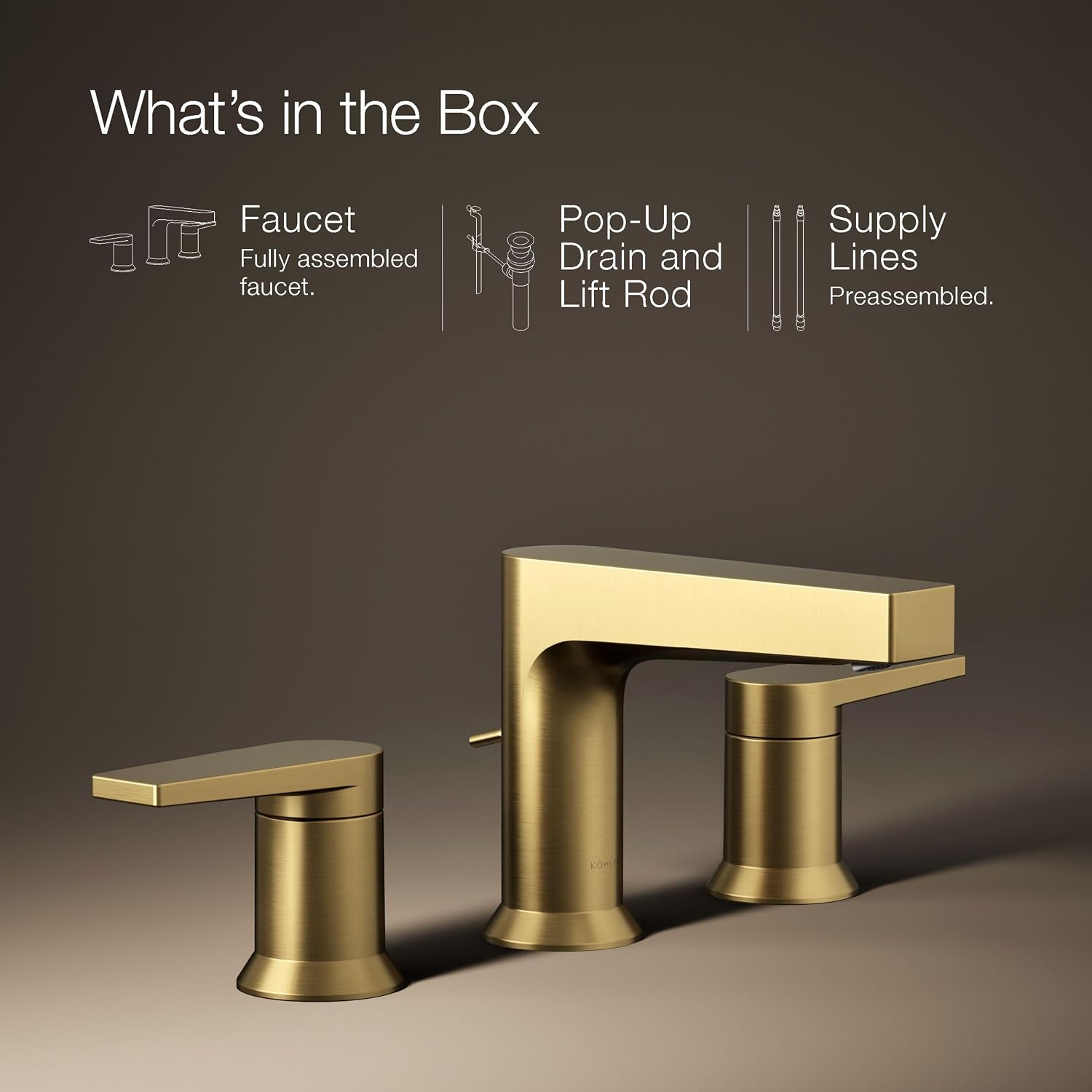 Kohler 97100-4-2MB Taut® Widespread Bathroom Sink Faucet, 1.2 gpm, Vibrant Brushed Moderne Brass