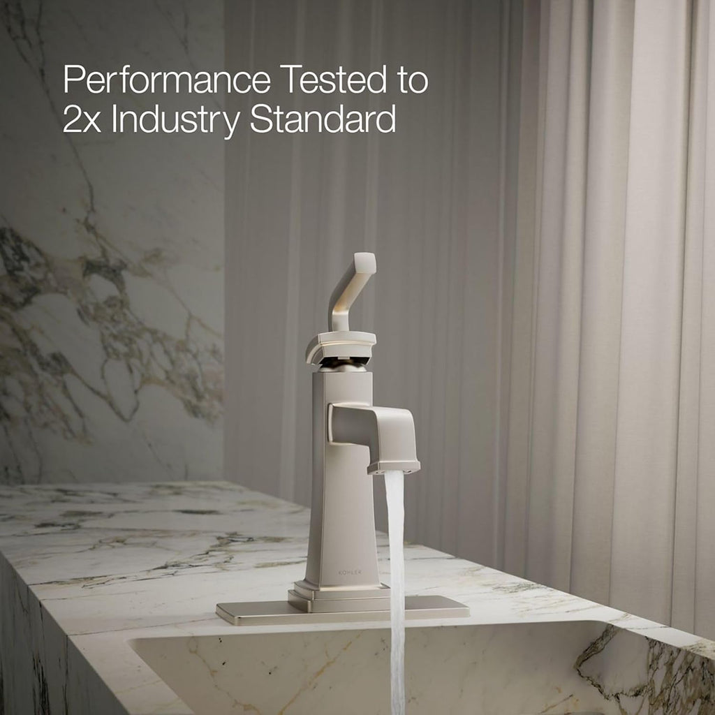 KOHLER K-27400-4K-BN Riff Single-Handle Bathroom Sink Faucet, Single-Hole Faucets with Clicker Drain, 1.0 GPM, Vibrant Brushed Nickel