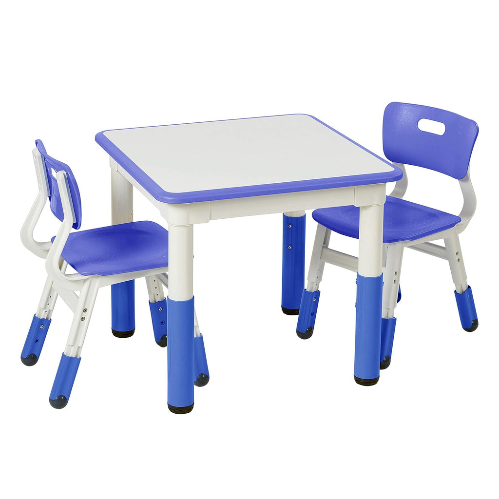 ECR4Kids Dry-Erase Square Activity Table with 2 Chairs, Adjustable, Kids Furniture, Blue, 3-Piece