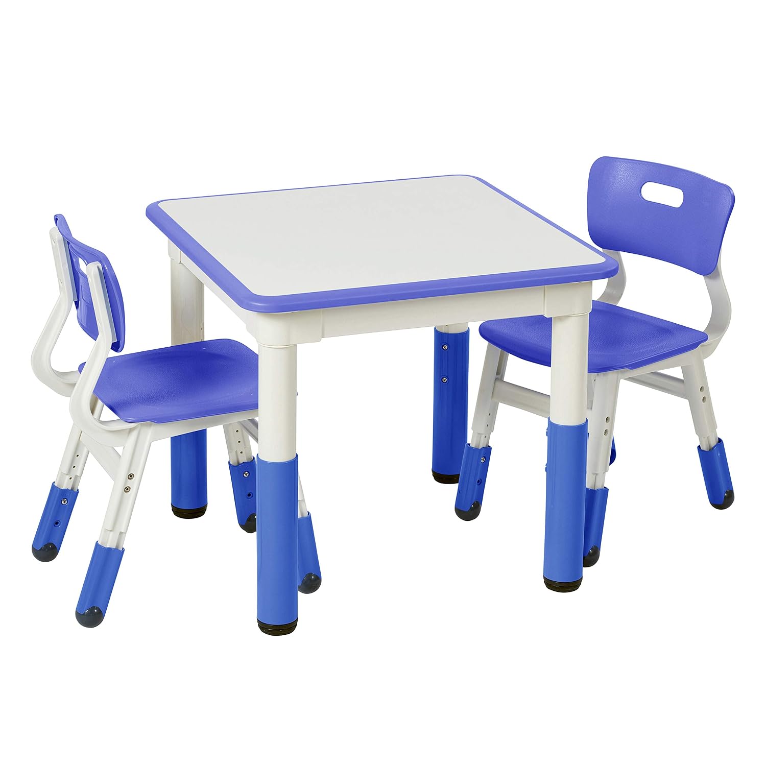 ECR4Kids Dry-Erase Square Activity Table with 2 Chairs, Adjustable, Kids Furniture, Blue, 3-Piece
