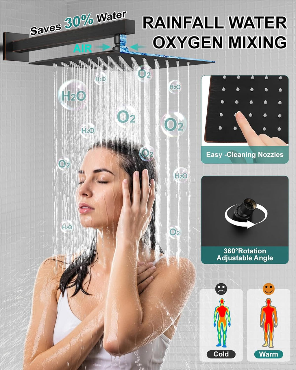 Shower Faucet Set Rainfall Shower System with Square Showerhead and Handle Set Fixture with 2 in 1 Function Handheld Sprayer Wall Mounted Trim Repair Kit Rough-in Valve 10 Inch Oil Rubbed Bronze