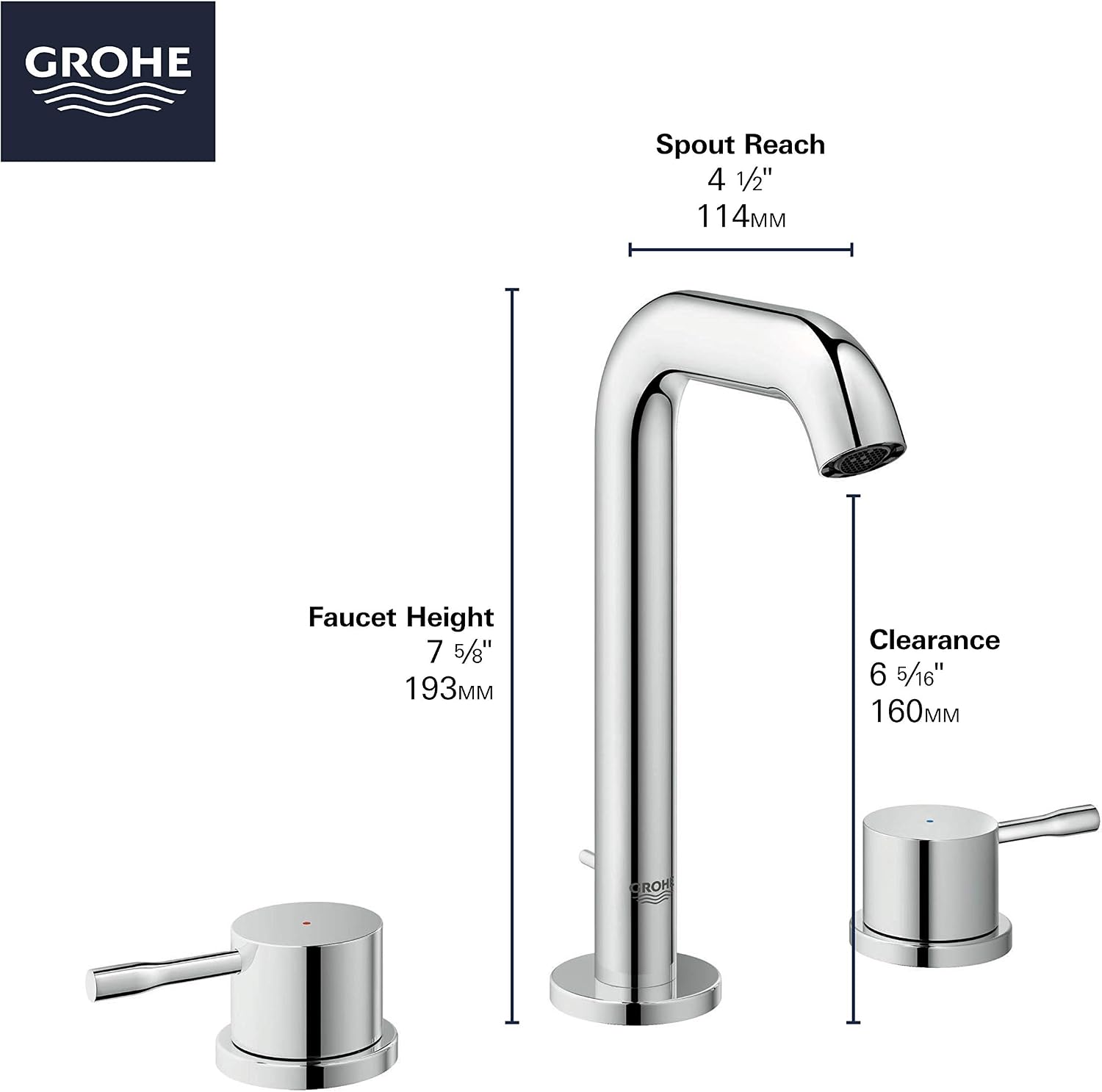 GROHE 20297ENA Essence, 8-inch Widespread 2-Handle M-Size Bathroom Faucet 1.2 GPM, Brushed Nickel