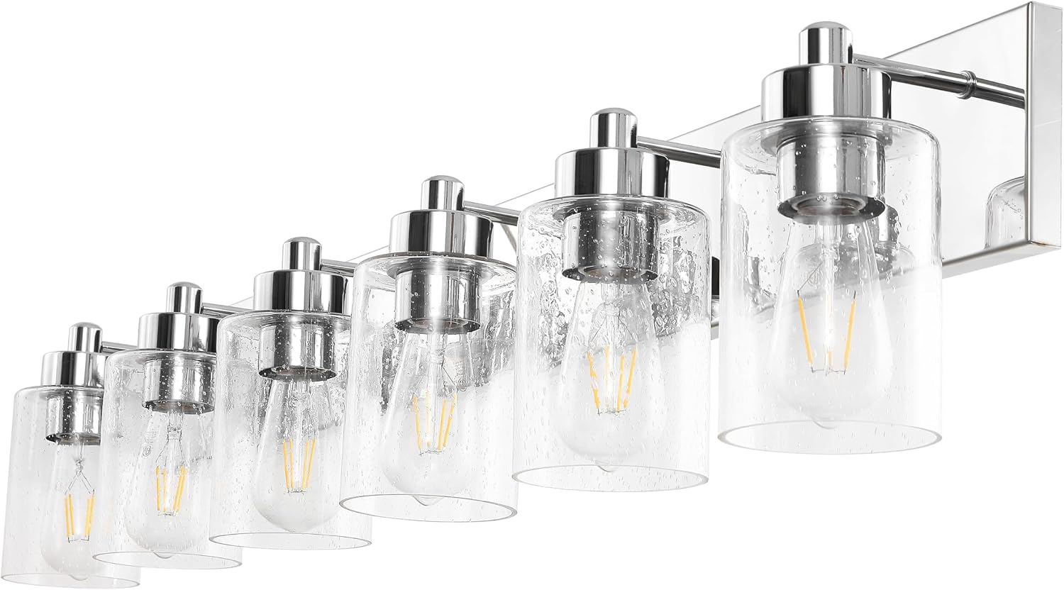 JONATHAN Y 40' Chrome/Clear 6-Light Modern LED Vanity Light for Bathroom Mirror, Mid-Century Wall Sconce with Clear Seeded Glass Shades, Contemporary Iron Fixture, LED Bulbs (JYL7621C)