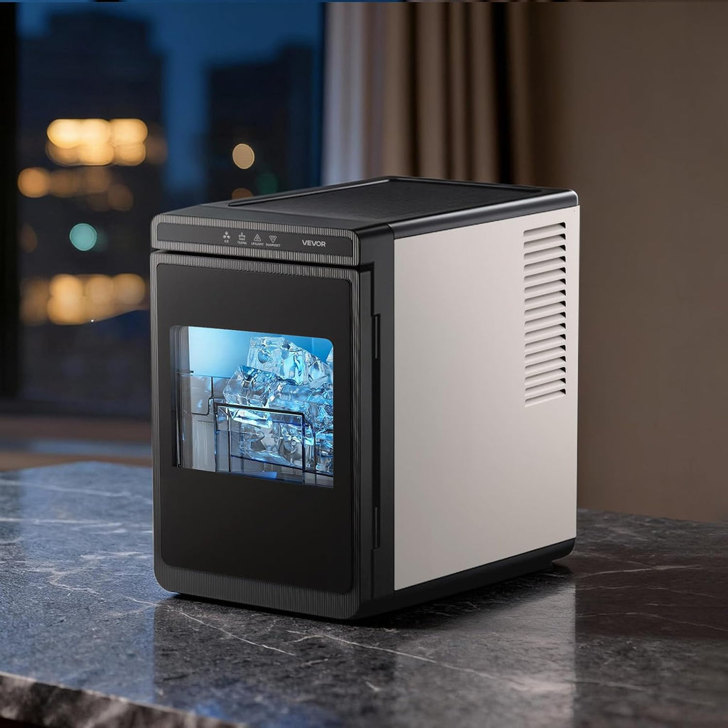 VEVOR 1.6' Clear Ice Cube Maker, 3 Square Ice Ready in 25–35 Mins, 108 Pcs/Day, 24H Timer Ice Maker Countertop for Cocktails, Whiskey & Bourbon