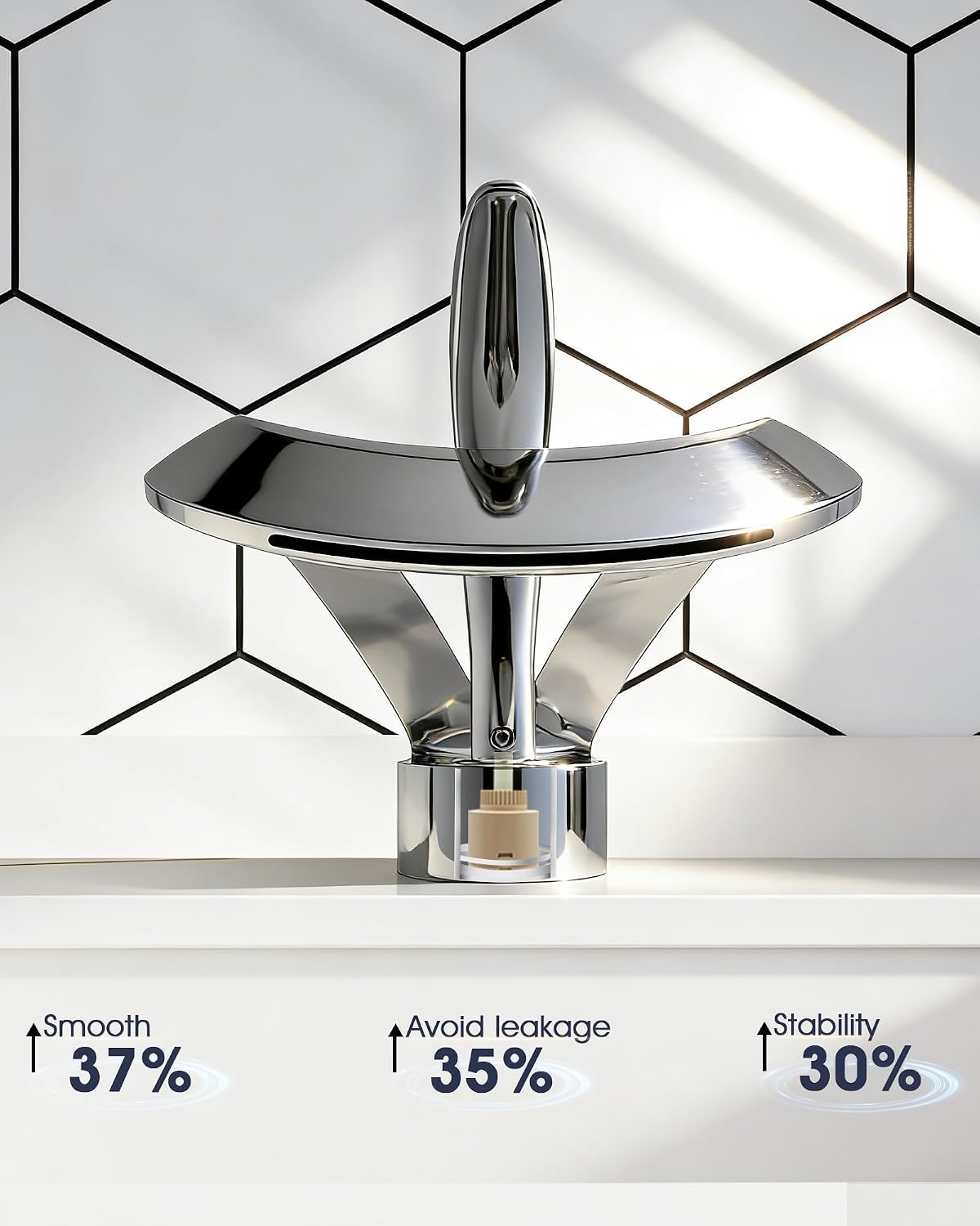 Elegant Bathroom Sink Faucet Single Hole,AUU Waterfall Chrome Vanity Sink Faucet Solid Brass,Single Handle Lavatory Basin Tap with Pop Up Drian Supply Line (Chrome, Short)
