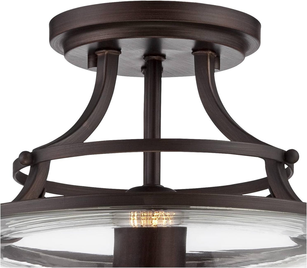 Franklin Iron Works Charleston Industrial Rustic Farmhouse Ceiling Light Semi Flush-Mount Fixture 13 1/2' Wide Bronze LED Clear Glass Shade for Bedroom Kitchen Living Room Hallway Dining Bathroom