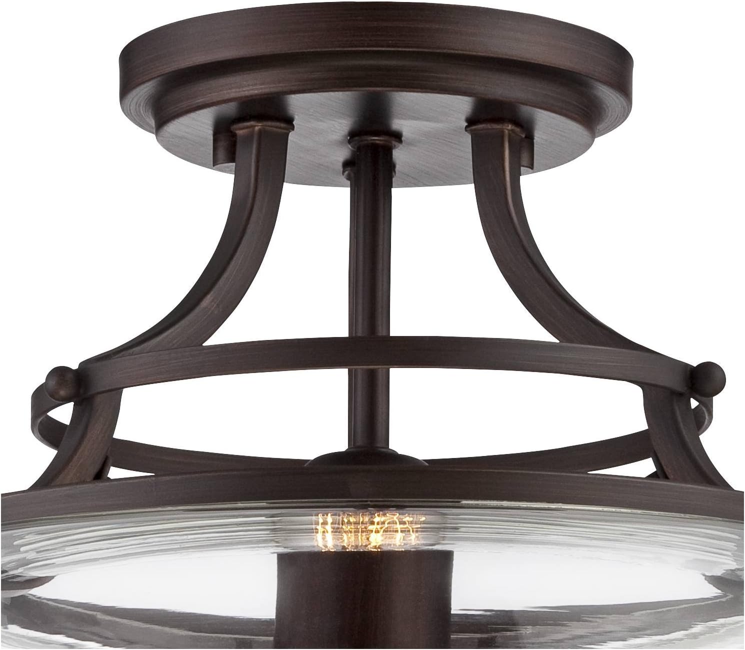 Franklin Iron Works Charleston Industrial Rustic Farmhouse Ceiling Light Semi Flush-Mount Fixture 13 1/2' Wide Bronze LED Clear Glass Shade for Bedroom Kitchen Living Room Hallway Dining Bathroom