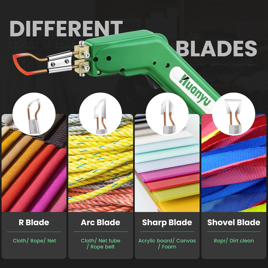 Huanyu Electric Hot Knife Rope Cutter Fabric Cutting Tool Kit 4 Blades Pro Fabric Cutting 600° C Heat Cutter 100W Heat Sealer for Sponge Cloth Board Webbing Continuous Working