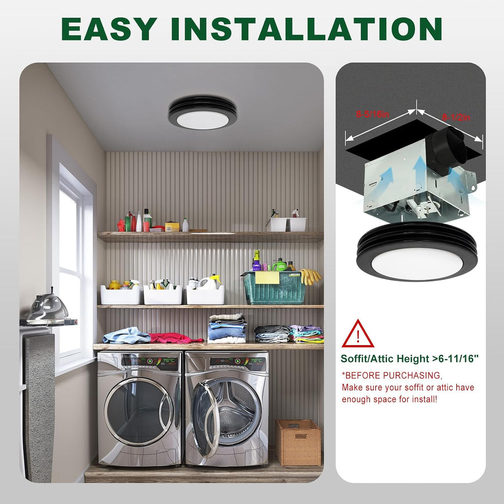 Akicon Bathroom Exhaust Fan with Light, 80 CFM 2 Sones Round Bathroom Fans Light Combo, Dimmable 3CCT LED Shower Lights Vent Fan with Acrylic Cover for Medium Room(Matte Black)