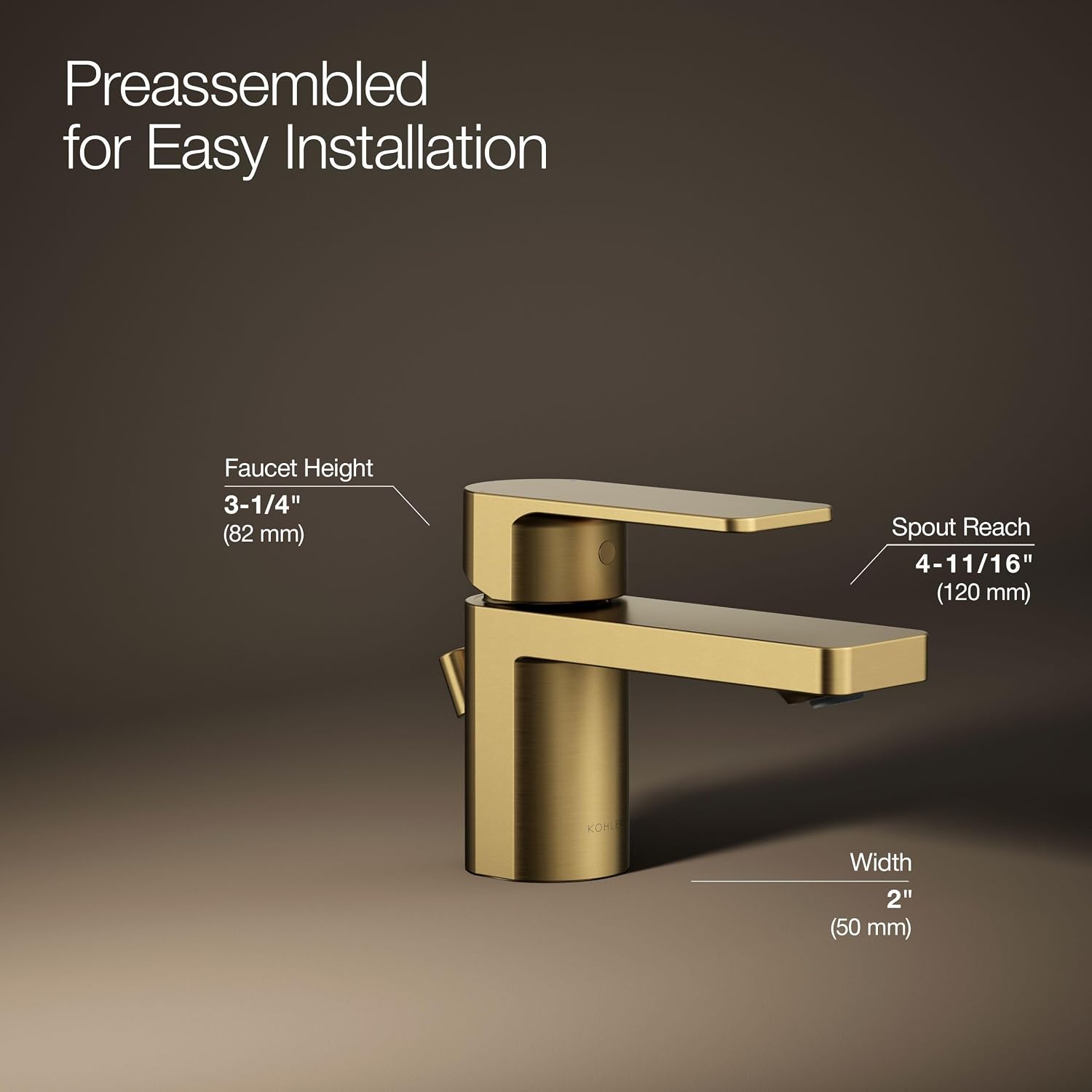 Kohler 24804-4-2MB Parallel® Low Single-Handle Bathroom Sink Faucet, 1.2 gpm, Vibrant Brushed Moderne Brass