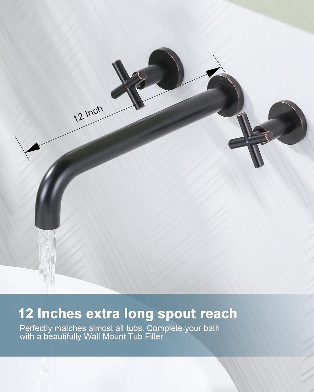 ARCORA Wall Mount Tub Filler: Oil Rubbed Bronze Bathtub Faucet Long Spout Reach 2 Cross Handles Tub Faucet with Brass Rough in Valve Included