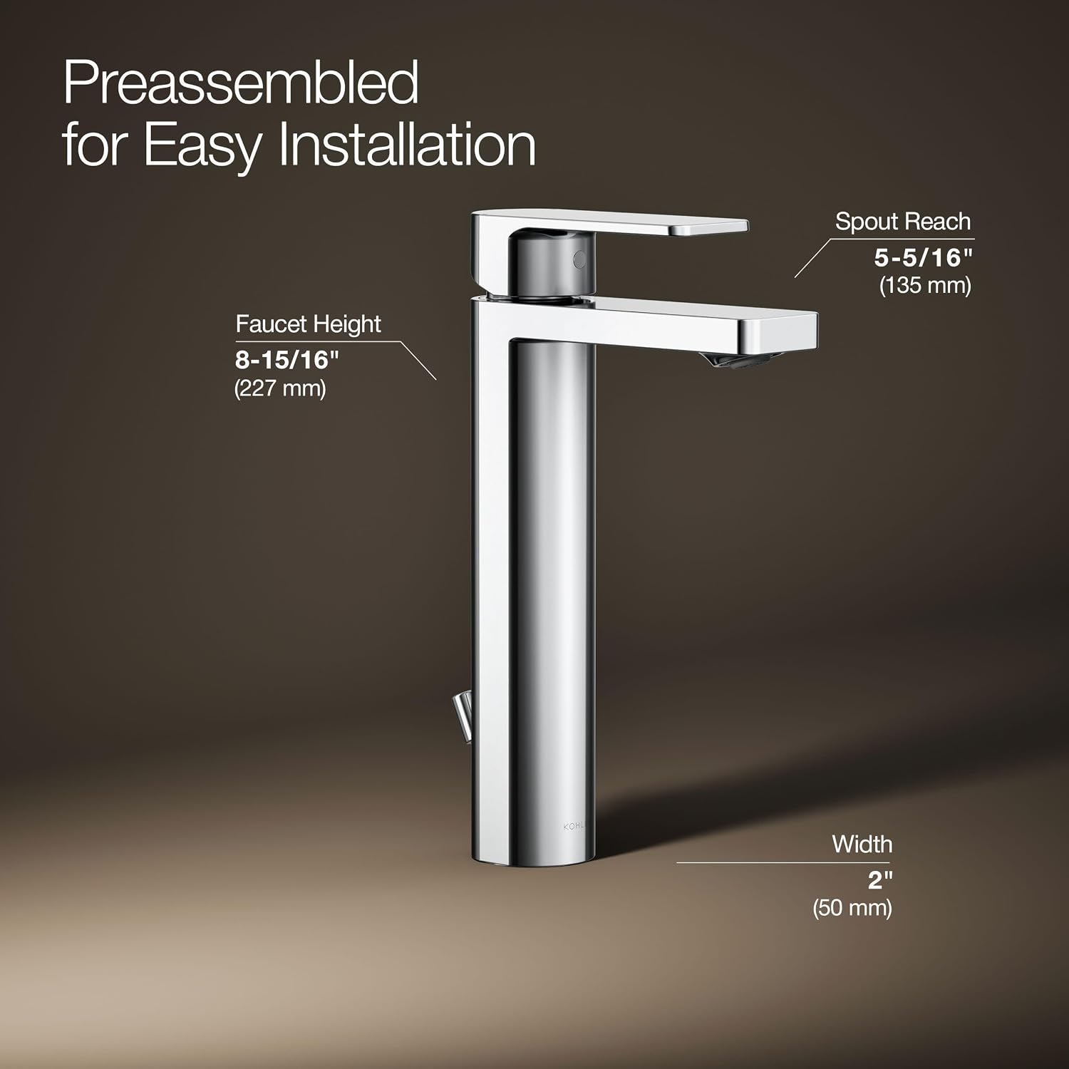 Kohler K-23475-4K-CP Parallel Tall Single Handle Bathroom Sink Faucet, 1.0 GPM, Polished Chrome