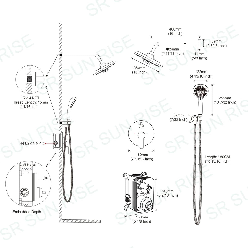 SR SUN RISE Shower Faucet - Multifunctional High Pressure Shower Head System with Handheld Shower Head Fixtures - Valve Included (Oil Rubbed Bronze, 10 inch)