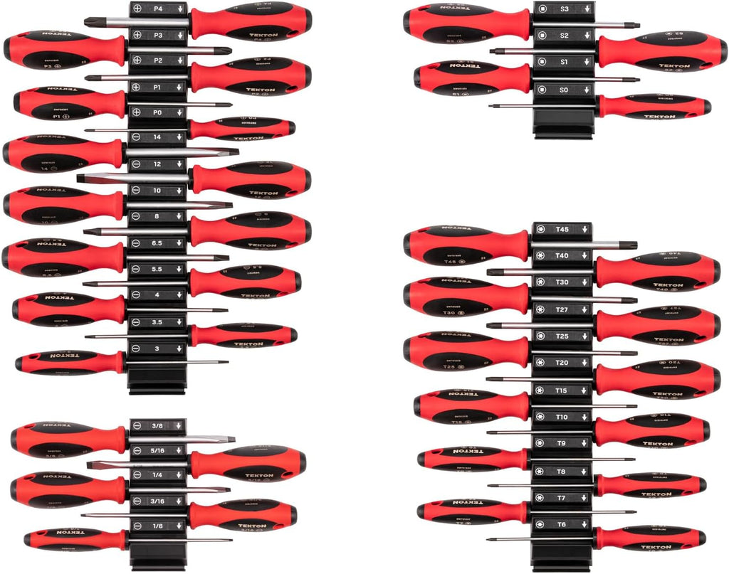 TEKTON Phillips, Slotted, Torx, Square Screwdriver Set with Modular Organizers - 4 Inch Shanks (35-Piece) | DWZ90121