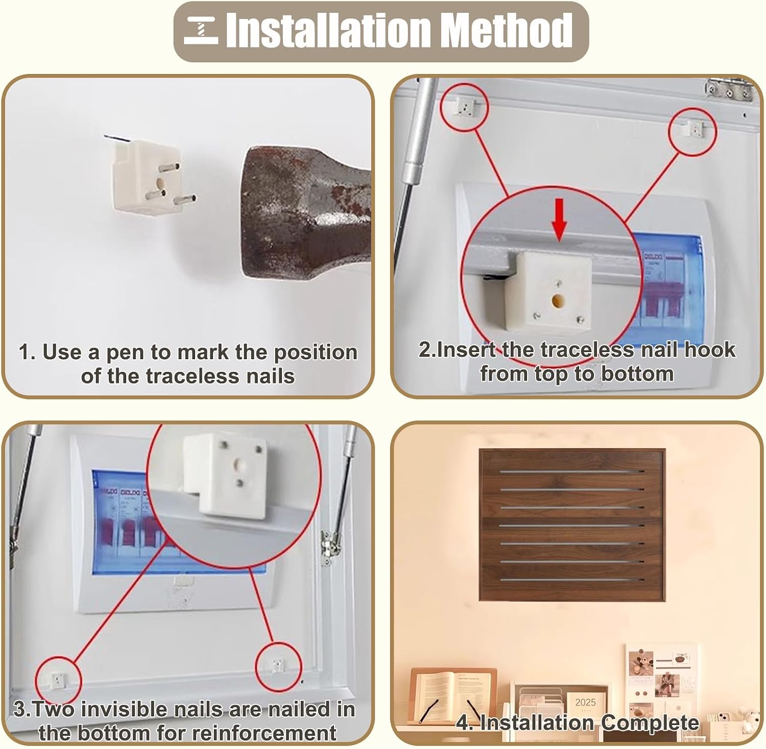 Wooden Circuit Breaker Box Cover Grain, Interior Electricity Meter Box Cover Horizontal Hollow, Art Tan Fuse Box Cover for Water Meter/Junction Box(Walnut,45x35cm(17 3/4x13 3/4'))