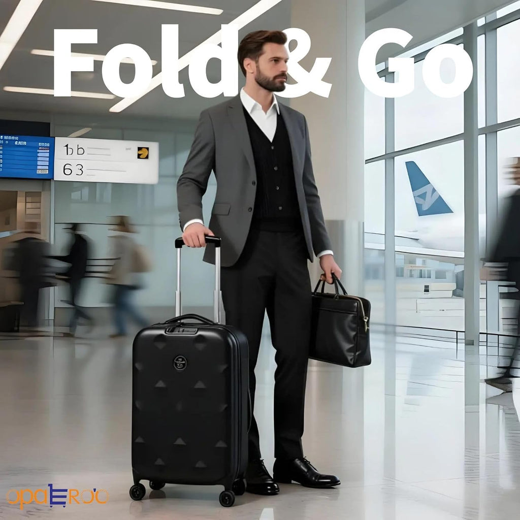 Carry On Luggage Expandable Foldable Lightweight Suitcase With 360 Silent Spinner Wheels Secure Lock Black Travel Bag Save Space M