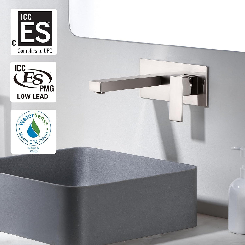 SUMERAIN Wall Mount Bathroom Sink Faucet Brushed Nickel Basin Faucet Single Handle with Rough-in Valve