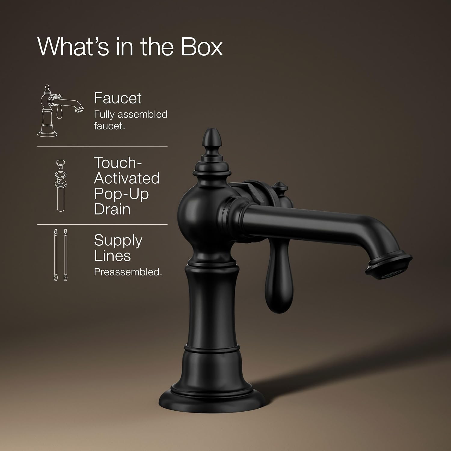Kohler 72762-9M-BL Artifacts® Single-Handle Bathroom Sink Faucet, 1.2 gpm, Matte Black