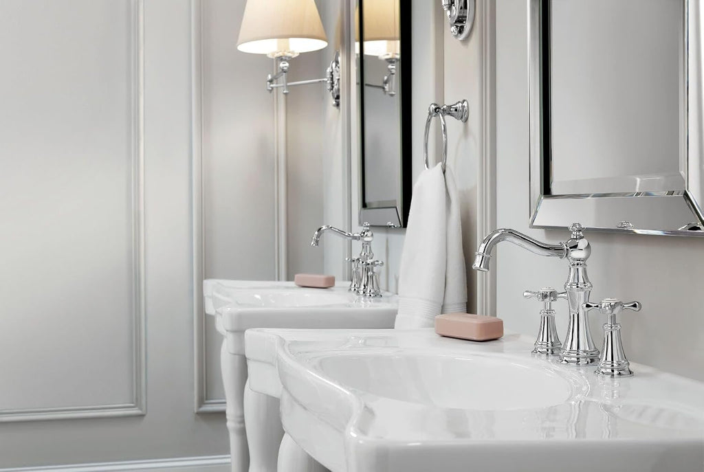 Moen Weymouth Brushed Nickel Two-Handle Widespread Cross Handle Bathroom Faucet Trim Kit, Valve Included, TVS42114BN