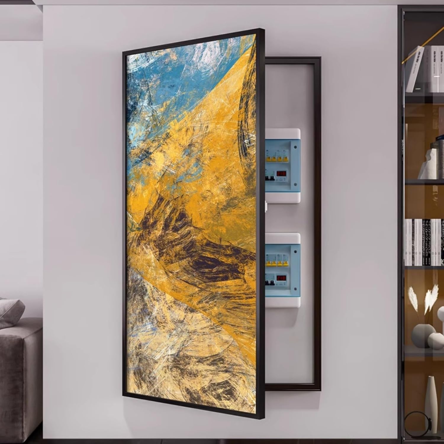 Decorative Fuse Box Covers, Hide Electrical Panel Meter Breaker Wall Mounted Cover, Electric Meter Box Decorative Painting, for Living Room Home Office(Black 10,60 * 120cm/24 * 47.5in)