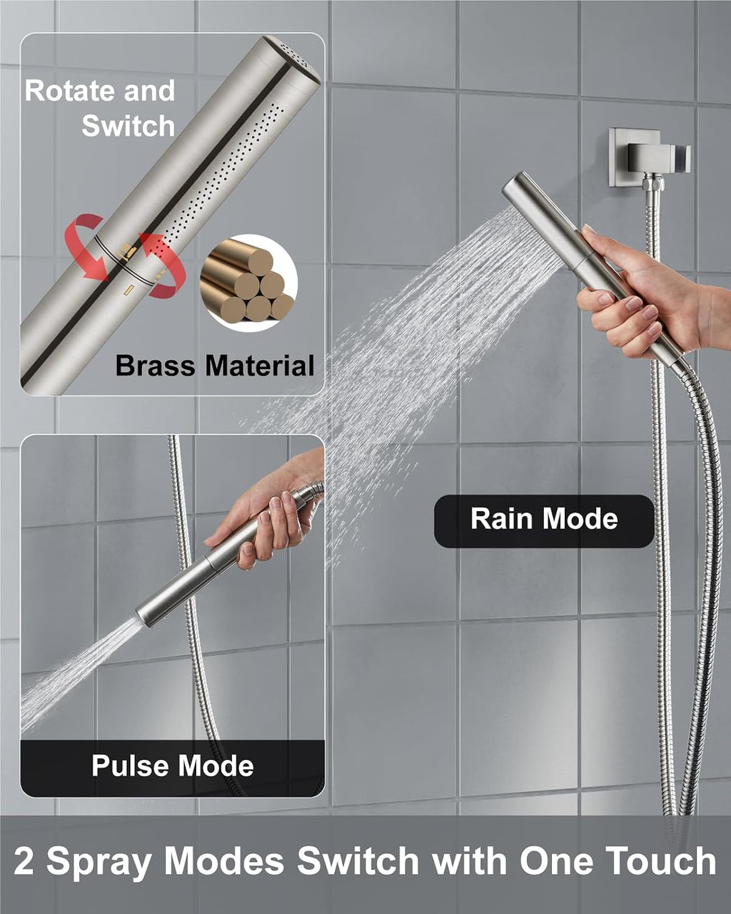 Aolemi Shower Faucet Set, High Pressure Shower System with 2-in-1 Handheld Sprayer, Wall Mount Fixture Combo with Rough-in Valve, 12 Inch Shower Head, Brushed Nickel