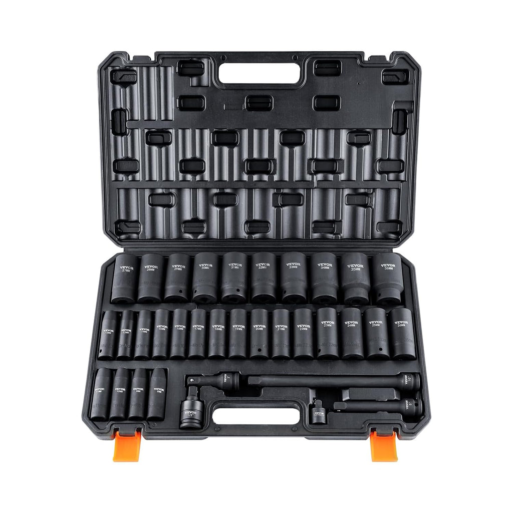 VEVOR 1/2' Drive Impact Socket Set & Impact Socket Set 1/2 Inches 26 Piece Deep Sockets