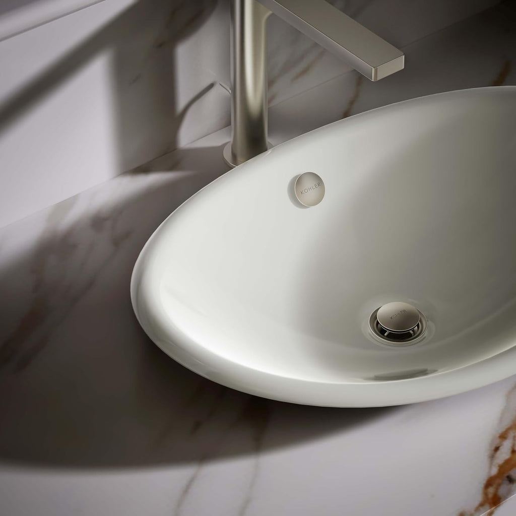 KOHLER K-5403-P5-NY Iron Plains Wading Pool Oval Bathroom Sink with Iron Black Painted Underside, Dune