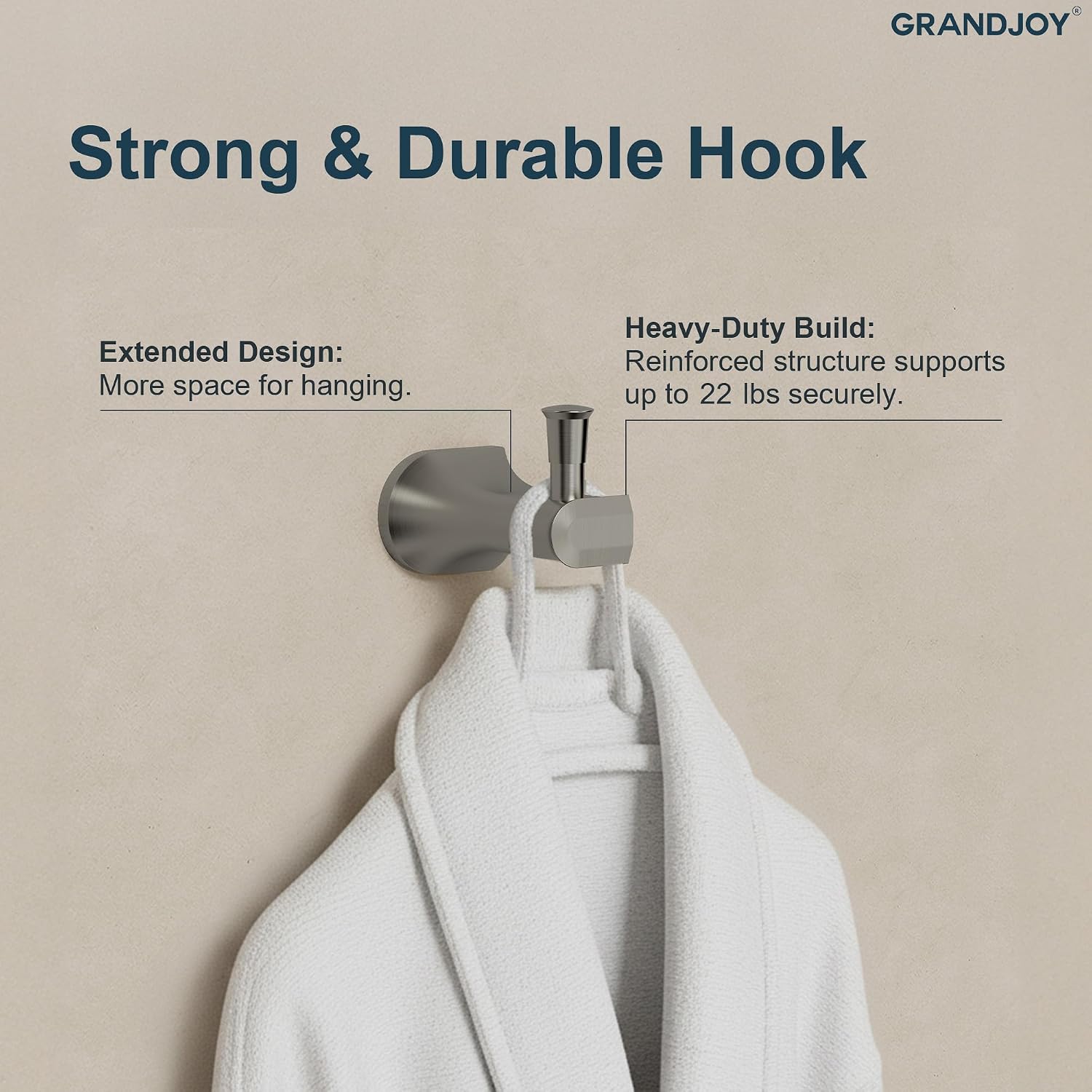 4-Piece Brushed Nickel Bathroom Hardware Set, 304 Stainless Steel Rustproof Wall Mounted, 24 Inch Double Towel Rack, Towel Ring, Robe Hook, Toilet Paper Holder