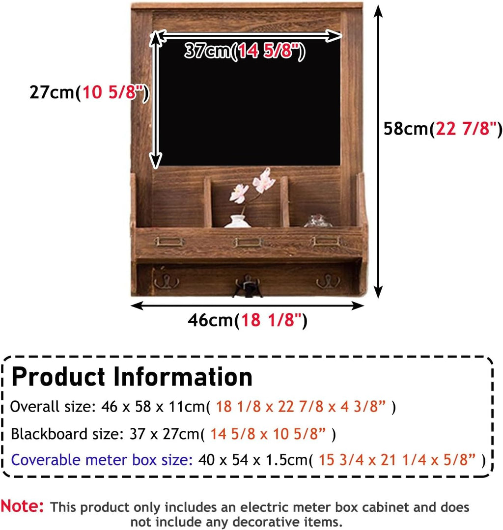 Electrical Panel Cover Vintage Electrical Panel Cover Bulletin Board, Wood Distribution Cover with Chalkboard, Breaker Box Cover with Hook & Storage Compartment(Medium)