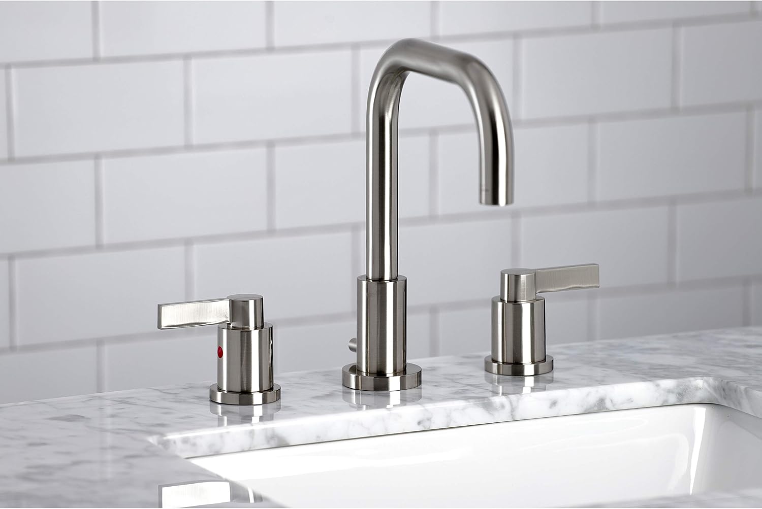 Kingston Brass FSC8938NDL NuvoFusion Widespread Bathroom Faucet with Pop-Up Drain, Brushed Nickel