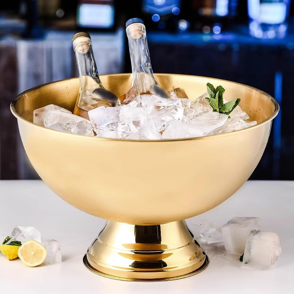 Ice Buckets for Parties Large Stainless Steel 12 Liter Insulated Drink Tub & Wine Bucket Keeps Drinks Cold Cocktail Bar Party Beverage Tub for Home Kitchen Outdoor(Gold)