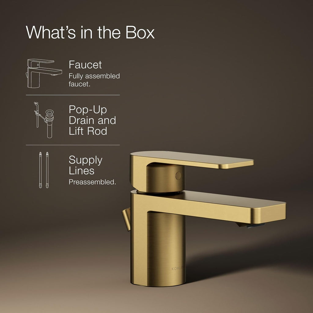 Kohler 24804-4-2MB Parallel® Low Single-Handle Bathroom Sink Faucet, 1.2 gpm, Vibrant Brushed Moderne Brass
