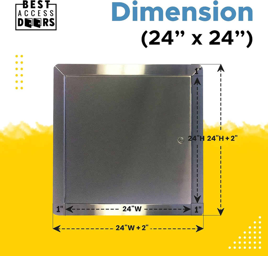Best 24' x 24' Universal Access Panel with Flange, 16-Gauge 304 Stainless Steel Access Door for Non-Rated Wall/Ceiling, LEED Compliant Panel with Hidden Pin Hinge, Screwdriver Latch, BA-UAP-SS-FBA