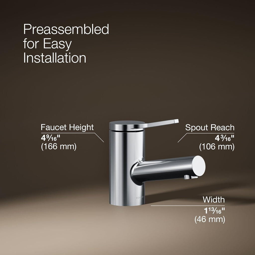 KOHLER K-33590-4K-CP Elate® Short Single-Handle Bathroom Sink Faucet, Single-Handle Bathroom Faucets, 1.0 GPM, Polished Chrome