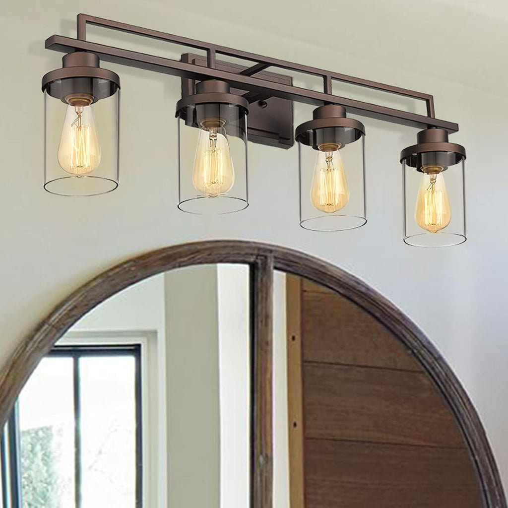 Emliviar 4-Light Vintage Vanity Light - Farmhouse Bathroom Wall Light Fixtures, Oil Rubbed Bronze Finish with Clear Glass, YCE238B-4W ORB