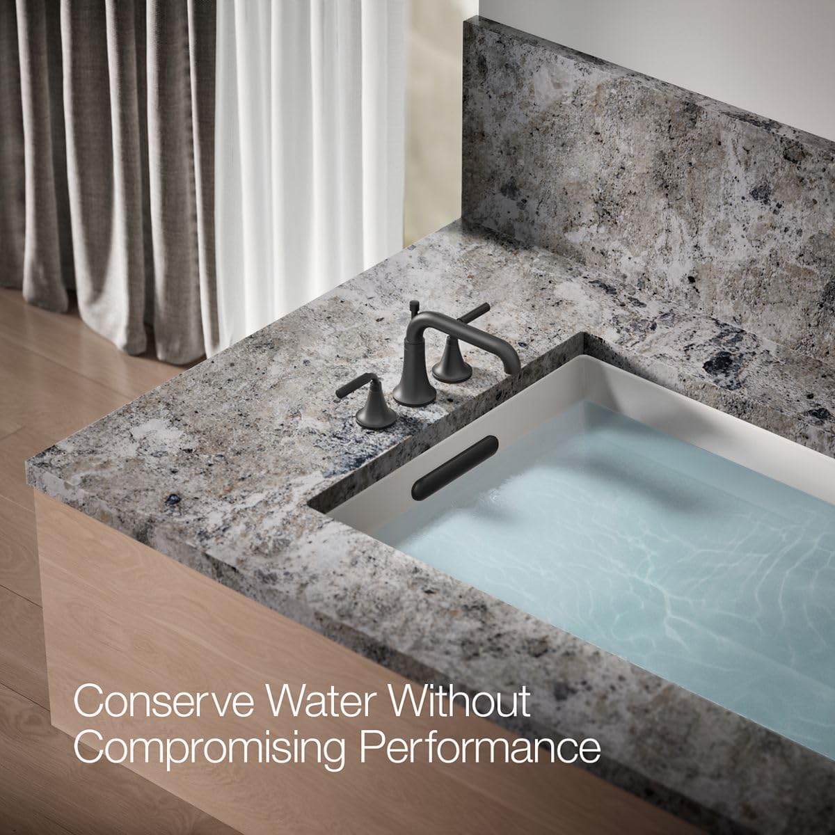 Kohler T26440-4-BL Tone™ Deck-Mount Bath Faucet Trim with Diverter, Matte Black