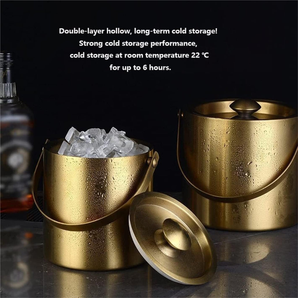 Ice Bucket Champagne Bucket Stainless Steel Ice Bucket With Lid Double-Layer Insulation Cooler Bucket Suitable For Bar Ice Buckets for Parties (Color : Silver, Size : 16.5 * 15cm) (Gold 16.5*15cm)