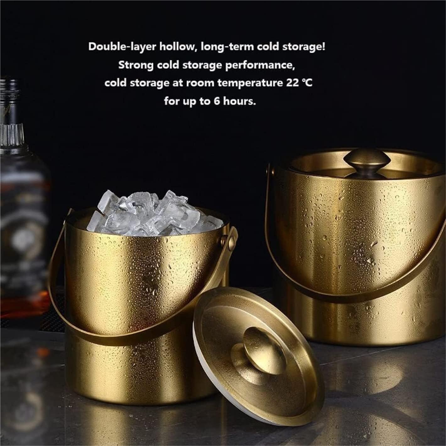 Ice Bucket Champagne Bucket Stainless Steel Ice Bucket With Lid Double-Layer Insulation Cooler Bucket Suitable For Bar Ice Buckets for Parties (Color : Silver, Size : 16.5 * 15cm) (Gold 16.5*15cm)