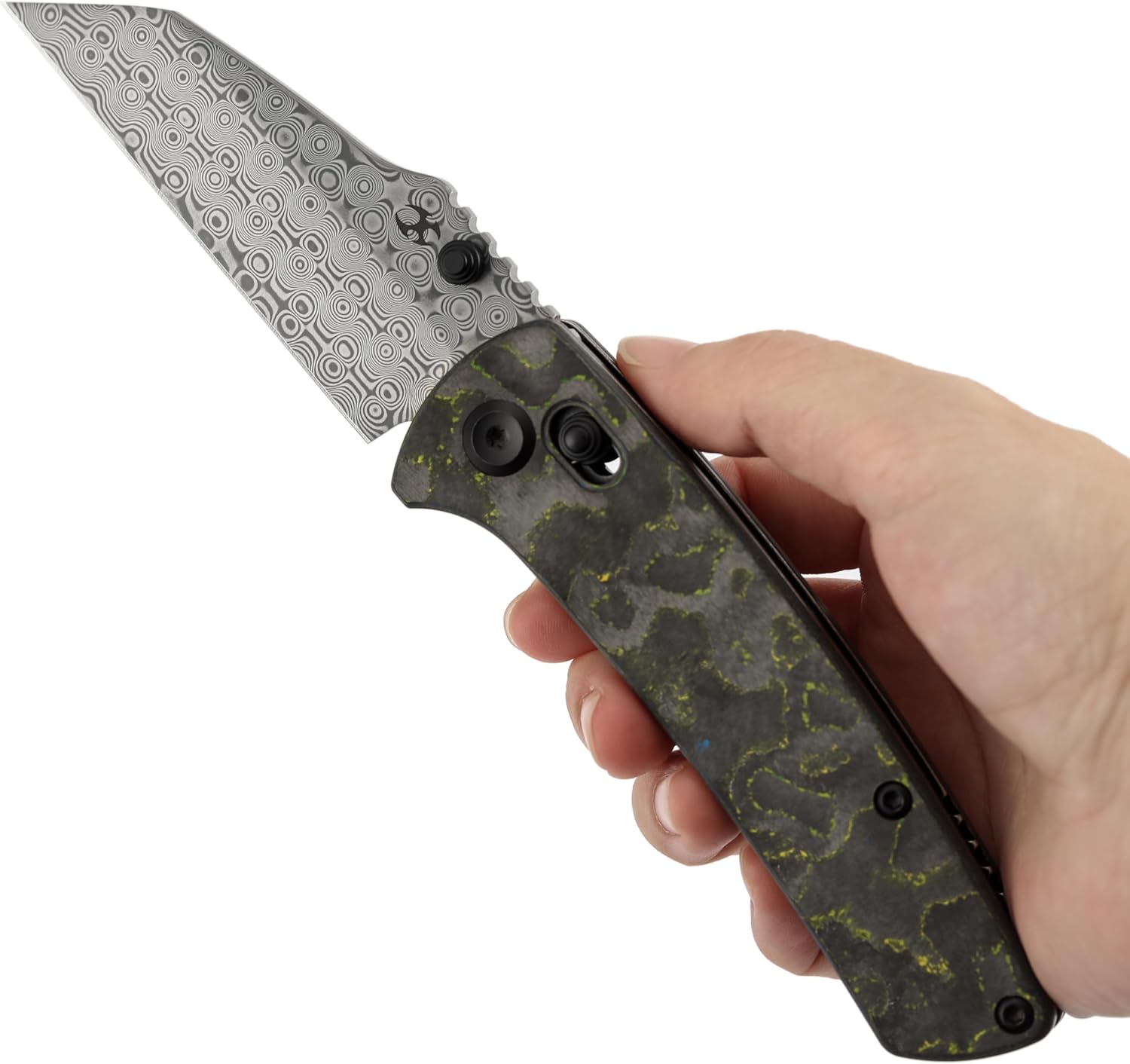 KANSEPT Elite Main Street Pocket Knife, 3.36'' Damascus Tanto Blade, Gecko Camo Carbon Handle with Thumb Stud,Clip for EDC, Men Gift Camping Survival Folding knives K1015V5